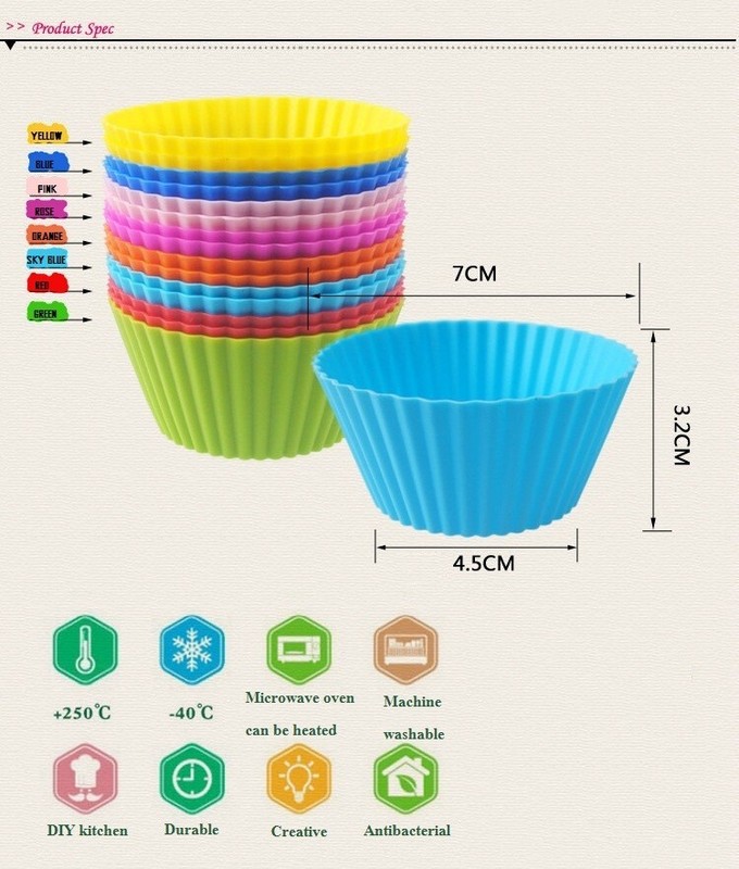 12pcs Silicone muffin cup round 7cmsmall cake mold 8 color baking muffin cup