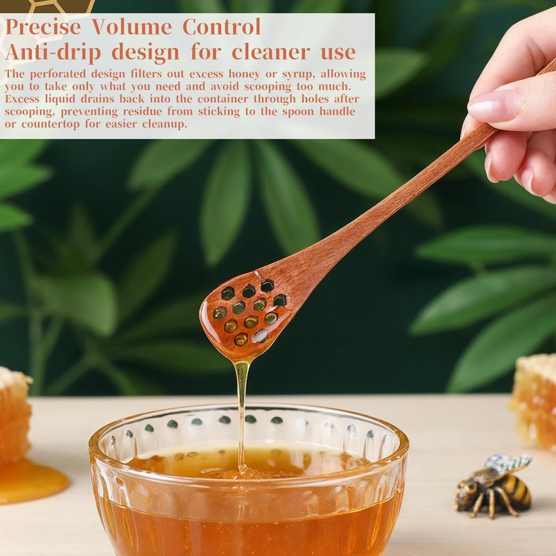 6 PCS Wood Honey Spoon Dipper, 7 Inch Honey Comb Sticks with Long Handle, Reu... gallery