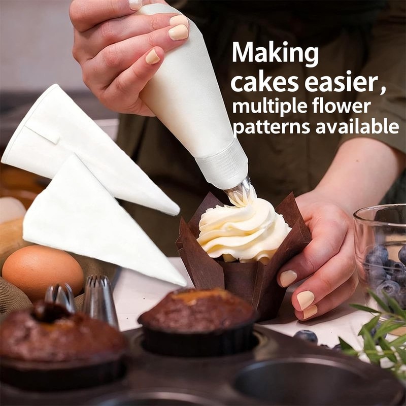 Reusable Cotton Piping Bags and Tips Set- Frosting Piping Kit for Baking 6pcs... gallery