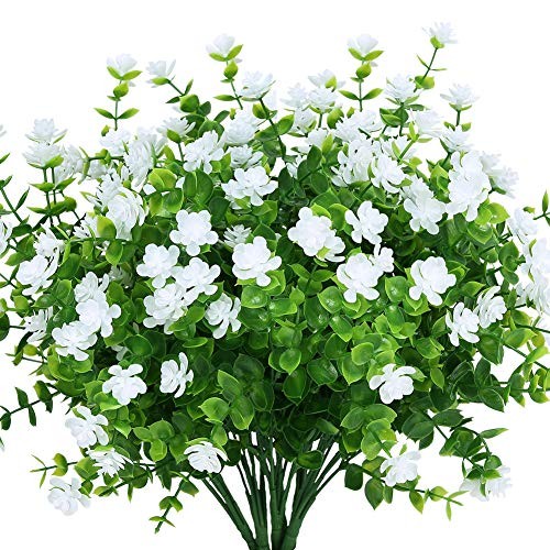 Bundles Outdoor Artificial Fake Flowers UV Resistant No Fade Boxwood 8 White gallery