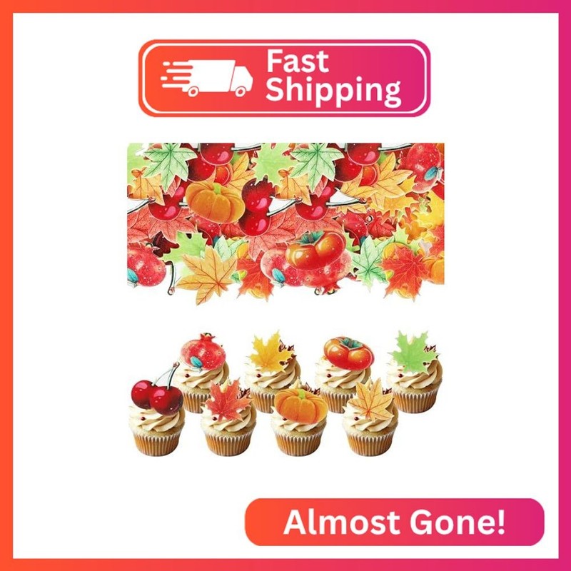 74 PCS Edible Fall Leaves Cupcake Toppers Wafer Paper Autumn Maple Leaves Cake D