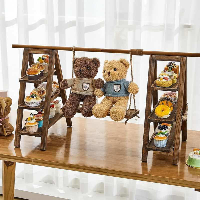 3-Tier Wooden Cupcake Stand with Platter - Foldable Dessert Display (Dark Walnut gallery