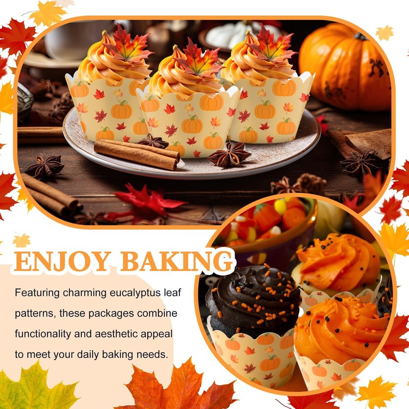100 Pcs Fall Pumpkin Maple Leaf Cupcake Wrappers Rustic Cupcake Liners Thanks... gallery