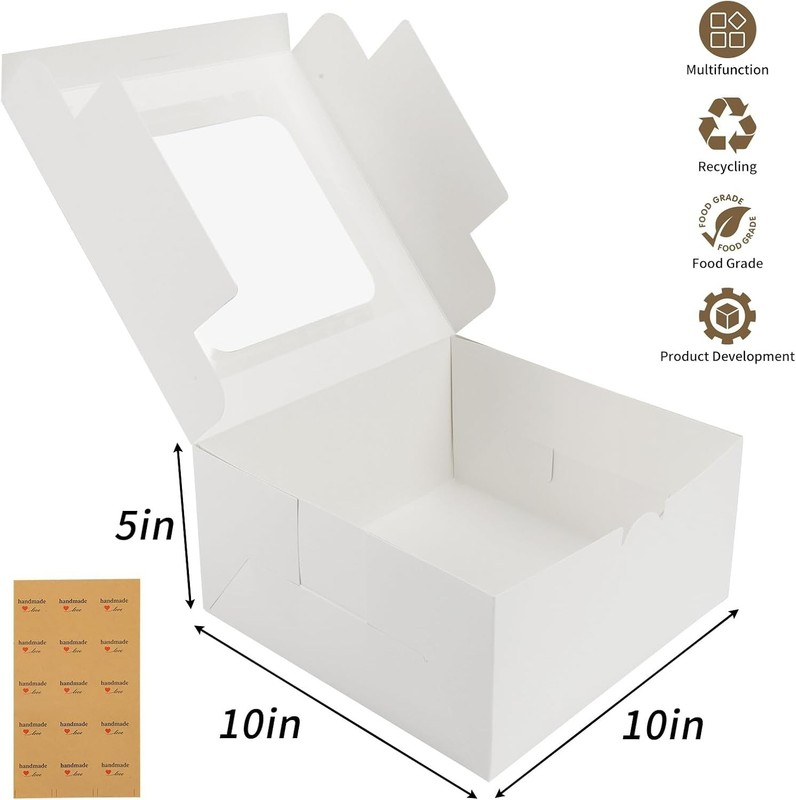 24pcs Cake Boxes, 10x10x5 Inches White Square Bakery Boxes with Window Cajas ... gallery