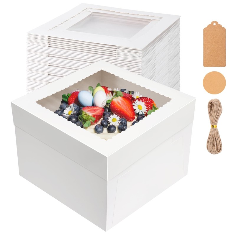 30 Pcs Cake Boxes, 12x12x8 Inch White Bakery Boxes with Window Cake Container…
