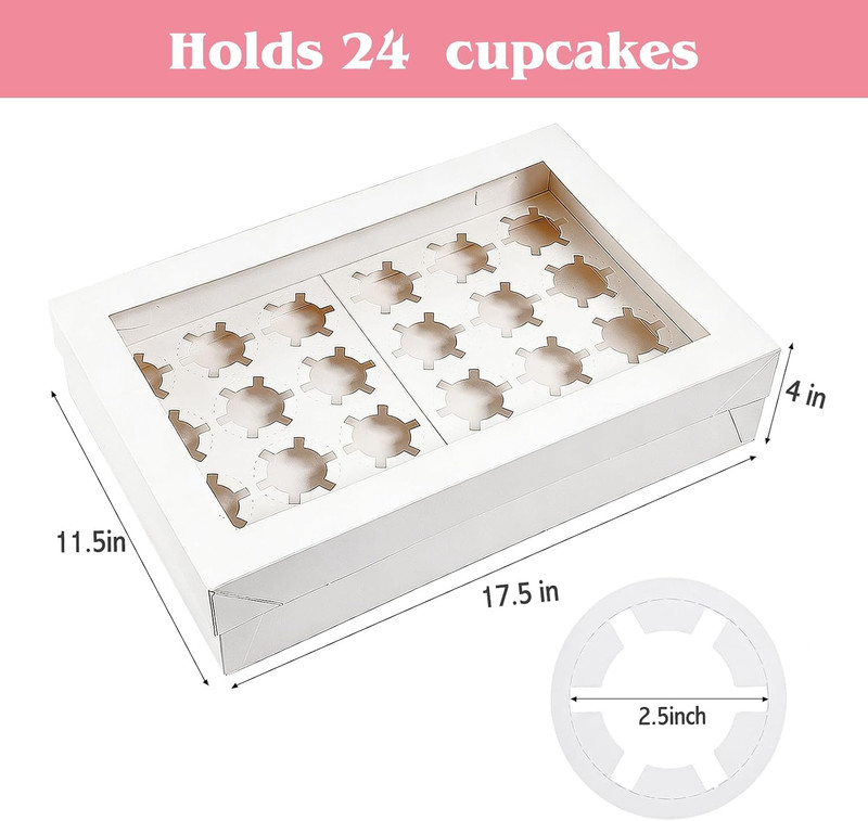 TOMNK 6 Pack Cupcake Boxes with Window for 24 Standard or Mini Cupcakes, White C gallery