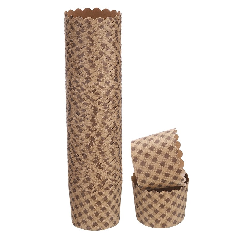 50Pcs Paper Baking Cups 6oz Brown Kraft Paper Muffins Liner Cupcake Plaid
