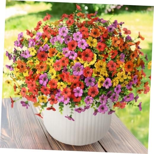 Artificial Flowers Faux Plants Outdoor Fake Flowers Spring Decor,12 Mix