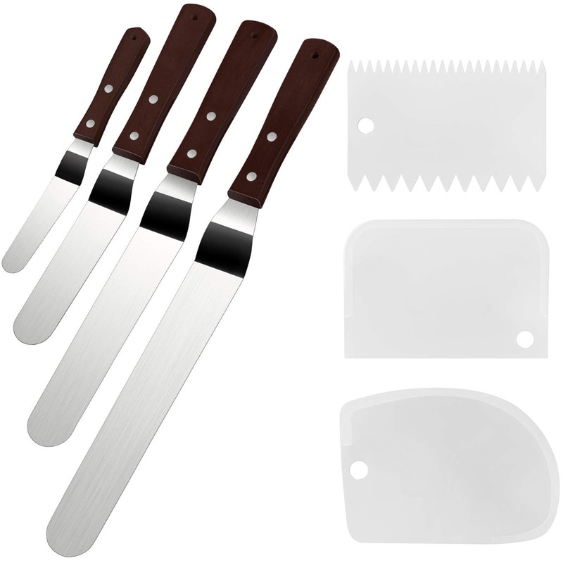 4 Pack Offset Spatula Set for Cake Decorating, Icing and 10″+8″+6″+4″, Angled