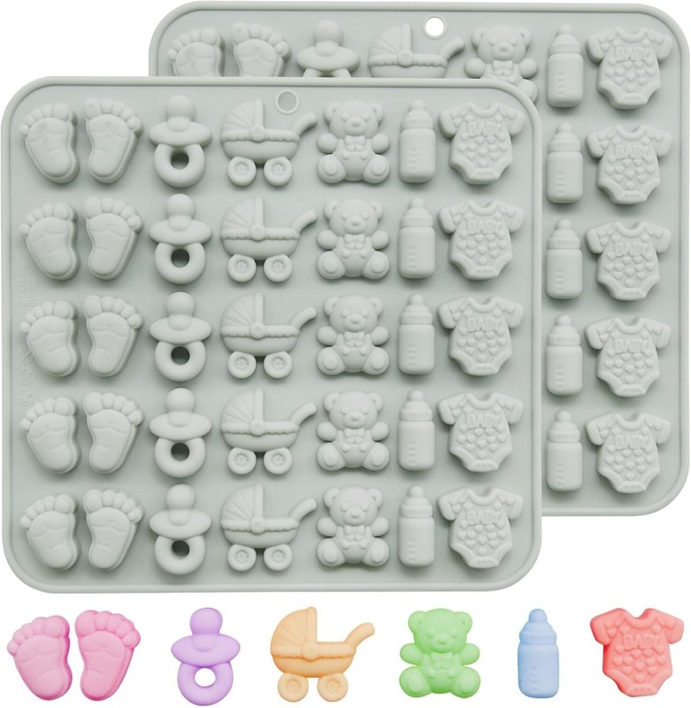 2Pcs Baby Shower Chocolate Mold Silicone Footprints, Candy Moulds Gummy Bite Siz