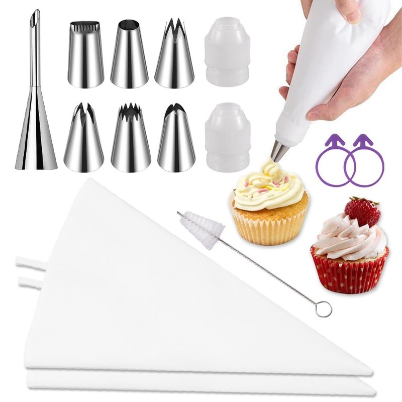 16 Inch Cotton Pastry Bags Kit 14 PCS Reusable Piping Tips Set Cake Decorating