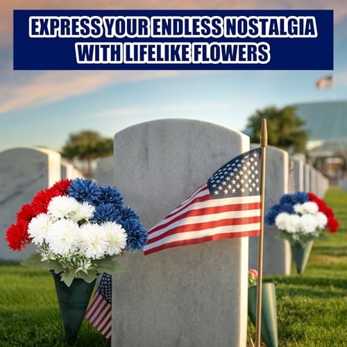 Thiccywoov 6 Pcs 4th of July Artificial Chrysanthemums Flowers Red White Blue gallery