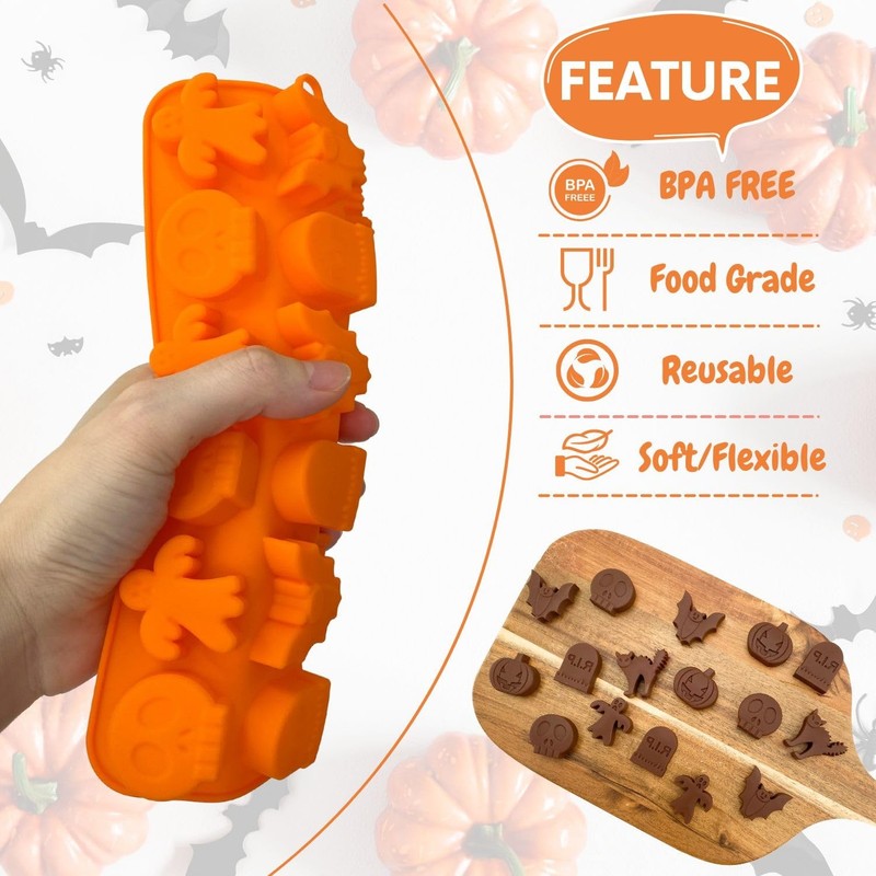 1 Pieces Halloween Silicone Chocolate Moulds 18 Cavity Pumpkin, Cat, Ghost, B... gallery