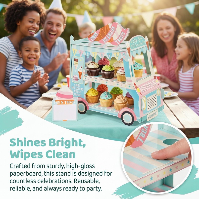 3 Tier Van-Shaped Cupcake Stand, Ice Cream Truck Dessert Display for 24+ Cupc... gallery