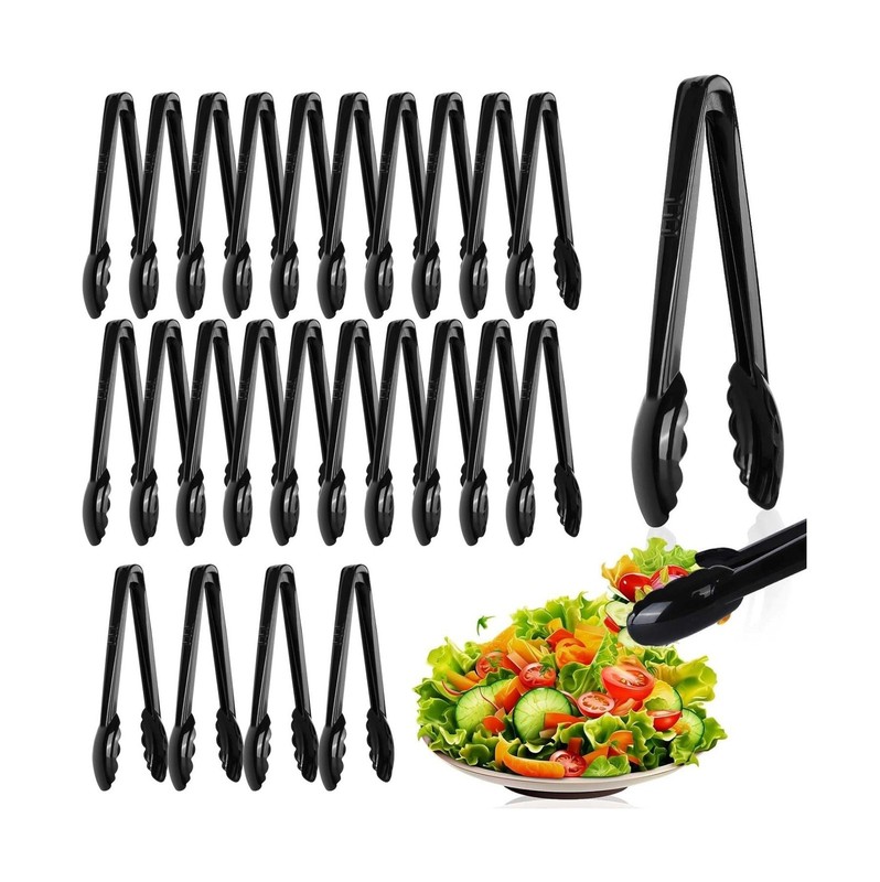 24 Pc Plastic Tongs for Serving 9 Inch Bulk Reusable or Disposable Tongs Heav…