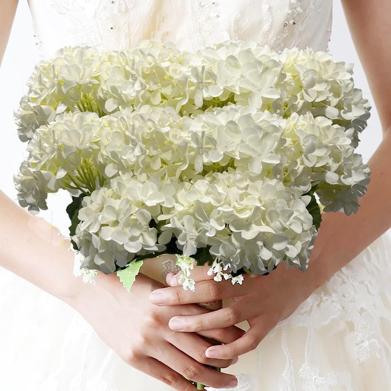 Wistart 8Pcs White Hydrangea Artificial Flowers 27.57 Large Realistic Single gallery