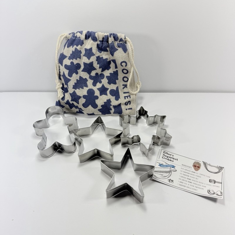 Ellen Degeneres Blue 4 Piece Holiday Christmas Cookie Cutter Set Recipe Bag