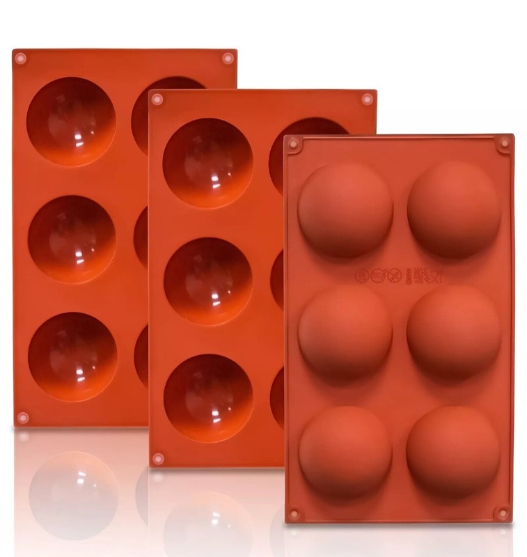 3 Pack Large 6-Cavity Semi Sphere Silicone, Non-Stick Baking Molds