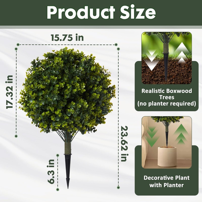 Laformo Pair2 Artificial Boxwood Topiary Ball Bush For Outdoor Ground Spike30 gallery