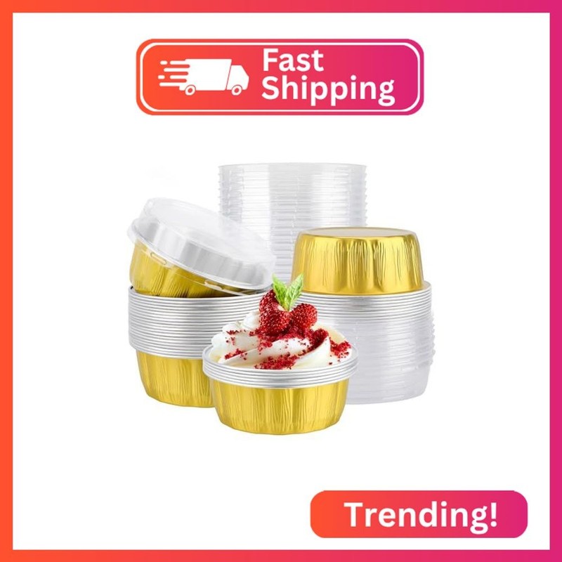 EUSOAR Disposable Ramekins, 25pcs 9oz Gold Creme Brulee Cups Cupcake Liners Holi