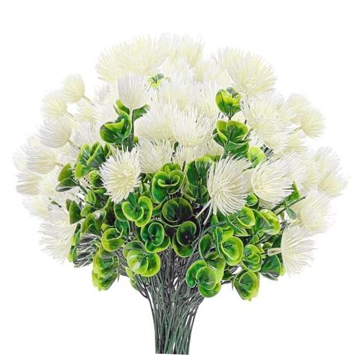 pack Artificial Outdoor Plants Flowers UV Resistant Plastic Flowers Set 8 White