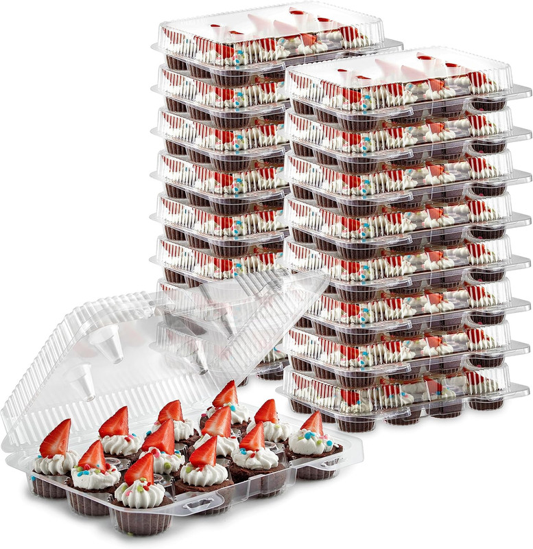 Mini Disposable Plastic Cupcake Containers (40 Pack) 12 - Count Tray Compartment gallery