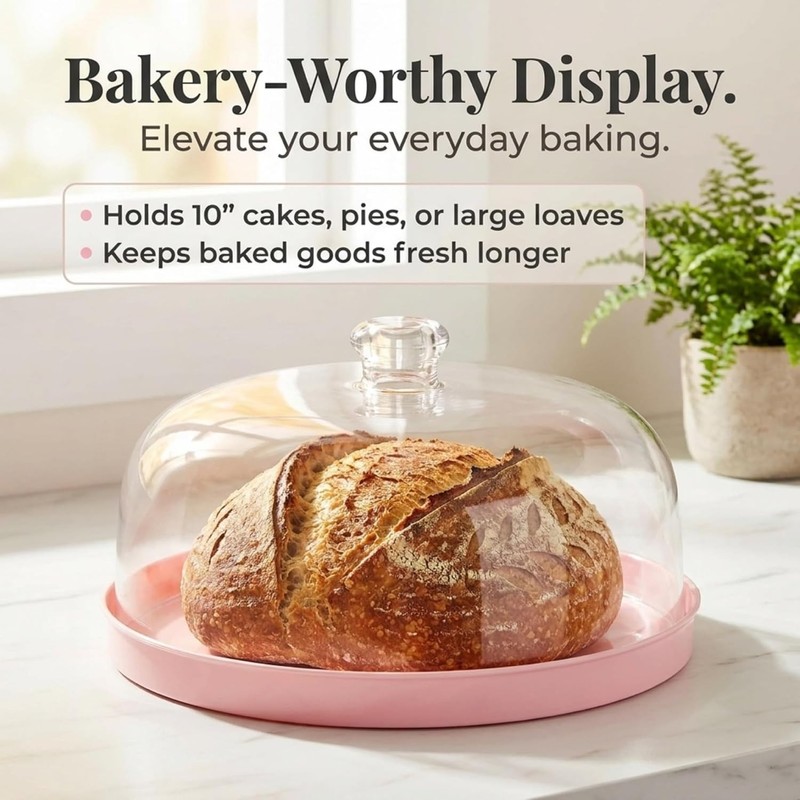 Elegant Pink Metal Cake Stand with Shatterproof Dome - Perfect for Any Occasion gallery