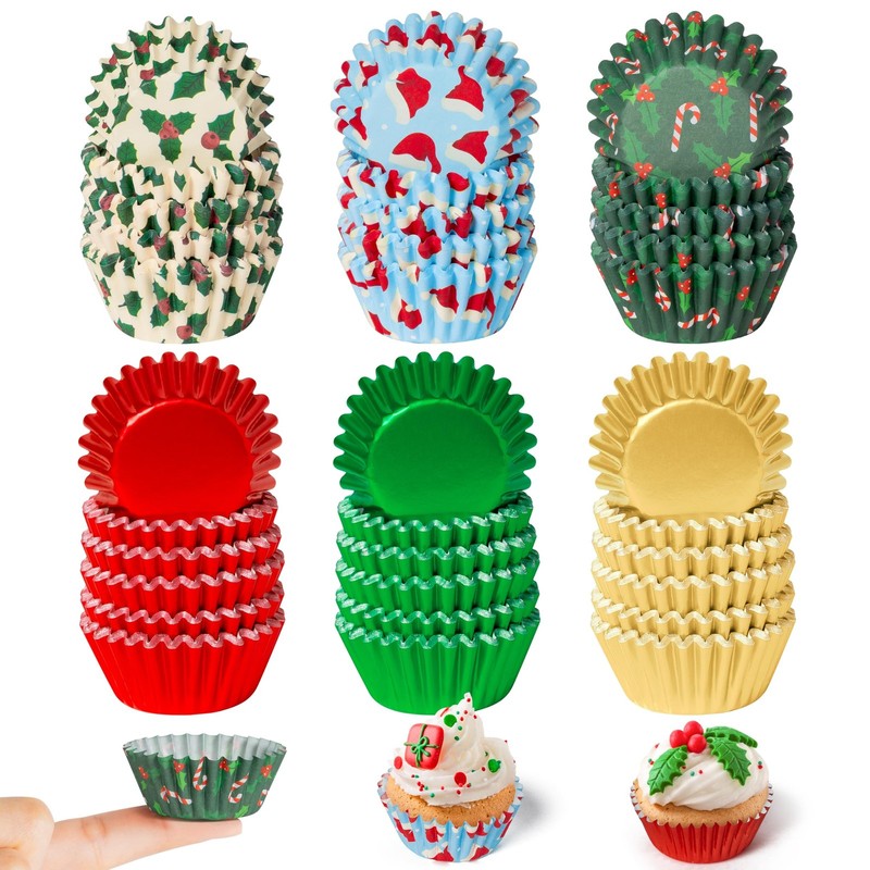 Christmas Mini Cupcake Liners – 600pcs Merry Christmas Foil Baking Cups Muffi…