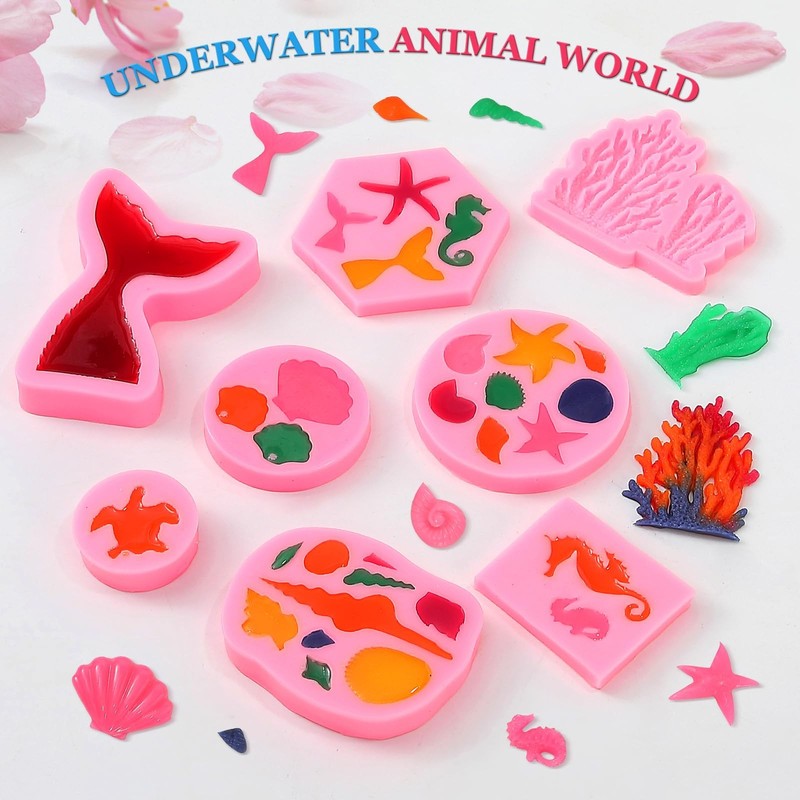 Mermaid Theme Cake Mold, Mermaid, Shell, Seaweed, Coral Silicone Mold Cupcake To gallery