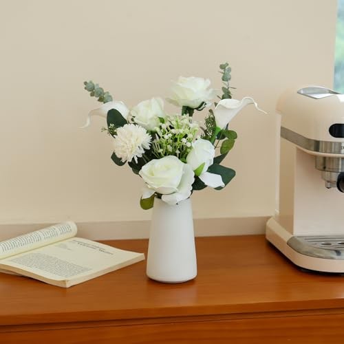 Fake Flowers with Ceramic Vase, Artificial Silk Roses in a Vase, Faux Flowers gallery
