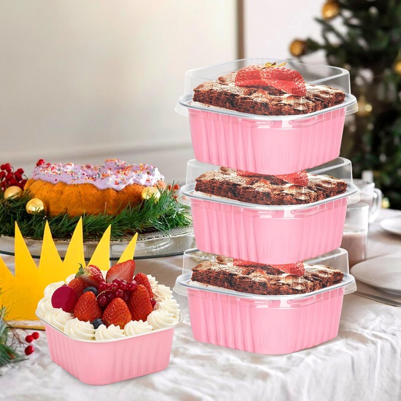 30-Pk 5oz Pink Mini Cake & Dessert Pans w/ Lids, Individual Foil Tins for Party gallery