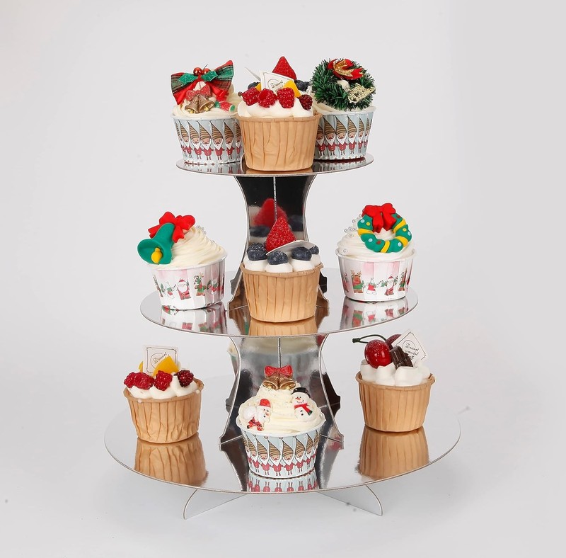 3-Tier Cupcake Stand, Sliver Cardboard Cake Stand Holder, Tiered DIY Cupcake ... gallery