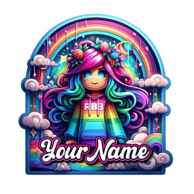 Popular Girl Gaming Cake Topper – Vibrant Rainbow