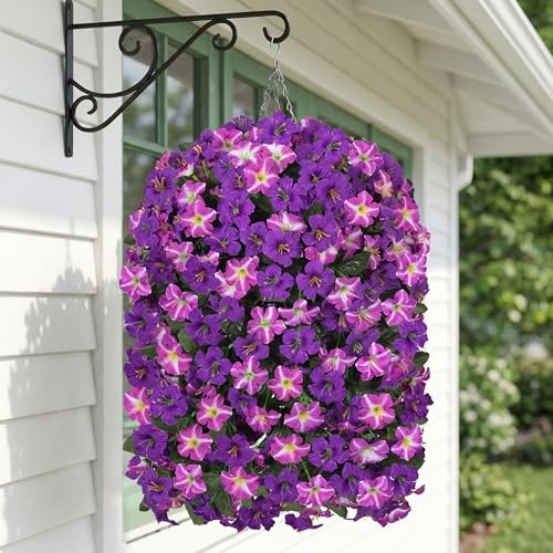 Artificial Flowers with Basket for Outdoors, 3pcs Faux 3 Pcs Purple Red gallery