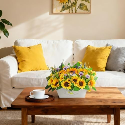 Pre-Made Sunflower Centerpieces for Tables, Artificial Flowers Arrangement in gallery