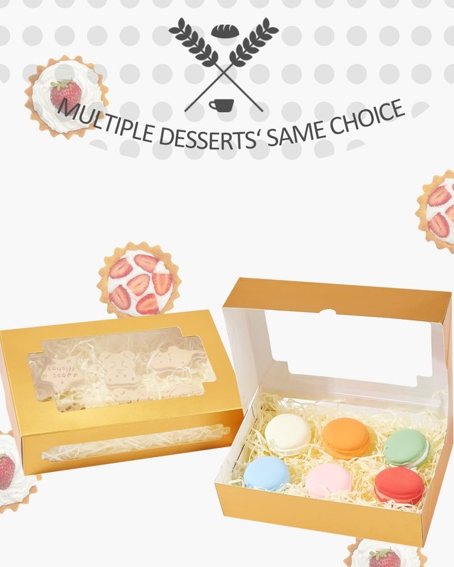 Cookie Boxes 24 PCS 8x5.3x2 Inch Gold Treat Box Window Bakery Donuts Candy gallery