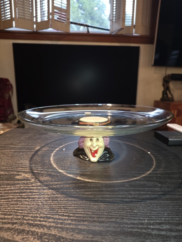Vintage Halloween Cermaic Witch Footed Cake Cupcake Stand Glass 12.75″ Across