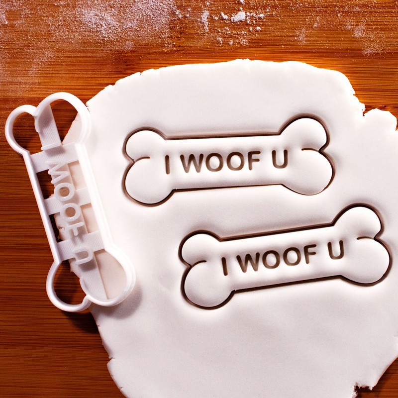I WOOF U & LOVE Dog Bone Cookie Cutters Set (3.5") - homemade pet treats canine gallery