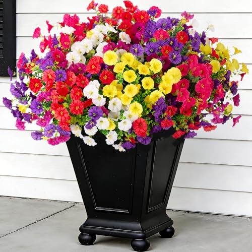 Artificial Flowers for Outdoors, 12 Bundles Fake Plastic Petunias 6 Mixcolor gallery