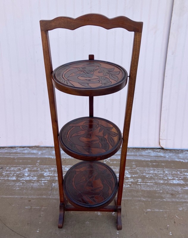 Vintage Haitian Traditional Mahogany Pastry Stand