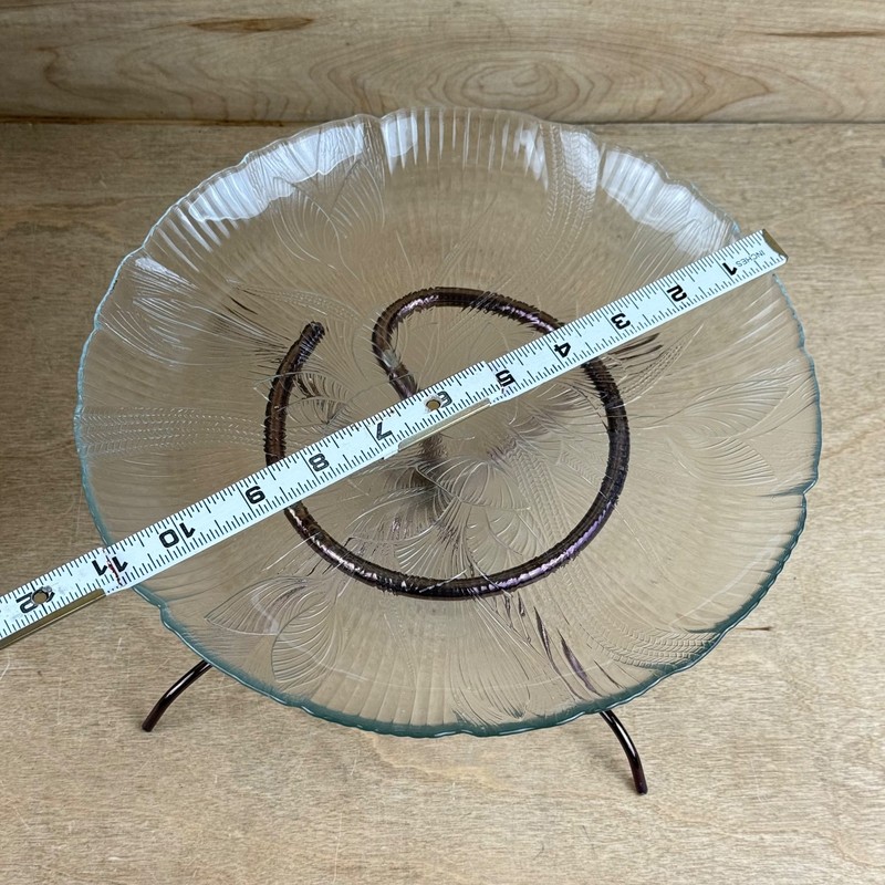 Arcoroc Canterbury CROCUS Cake Plate w Copper Plated Steel Stand Old Craft MCM gallery
