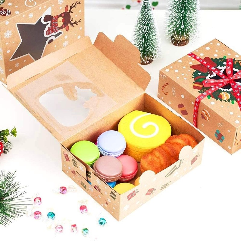 Christmas Cookie Boxes,Kraft Treat Box with Window Ribbons for Bakery Candy Gift gallery