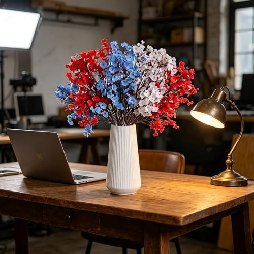 9Pcs 4th of July Baby's Breath Artificial Flowers, Red White Blue Silk, gallery