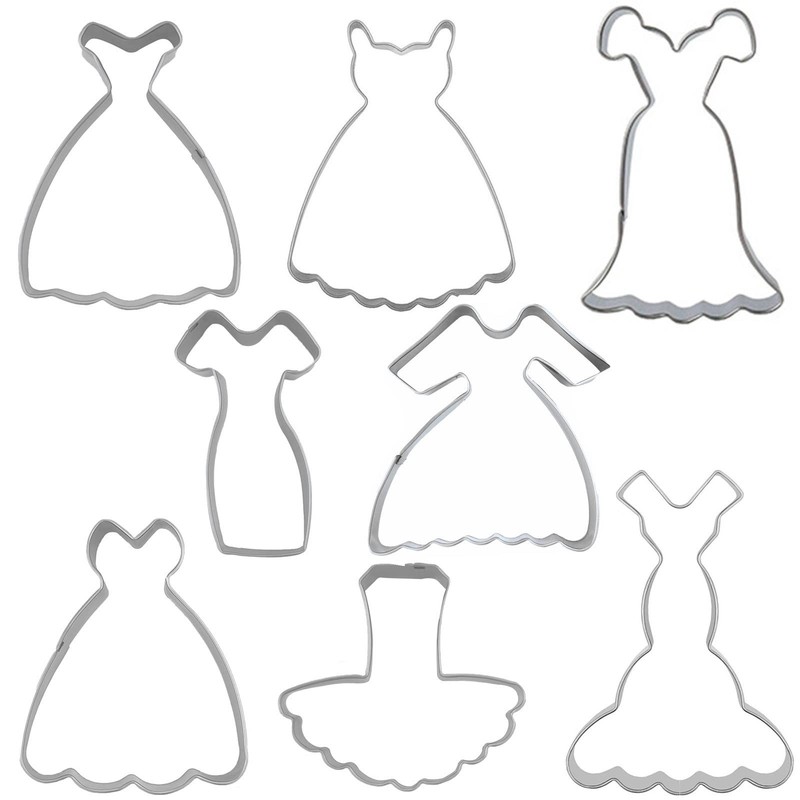 Dress Shaped Cookie Cutters Set of 8 pcs, Stainless Steel Wedding Princess Dr... gallery