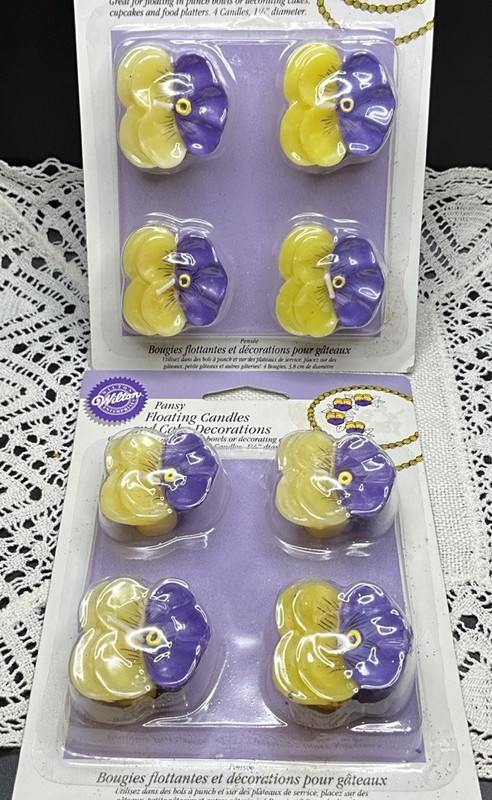 Vtg 1997 WILTON Cake Decorating/ Floating (8) PANSY CANDLES 1.5”-(2) Sealed Pkgs