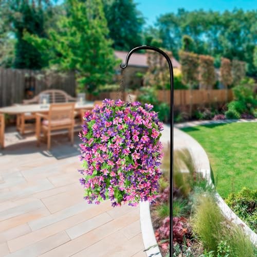 Artificial Hanging Flowers Decoration, 4pcs Fake Floral Basket Red Purple gallery