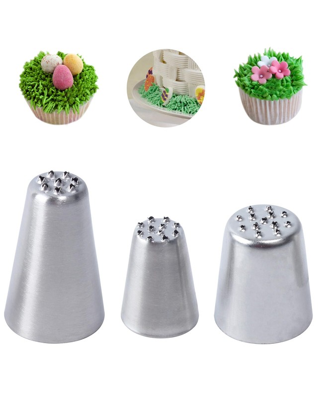 3 PCS Grass Icing Nozzles Set Cake Decorating Tips Stainless Steel Baking