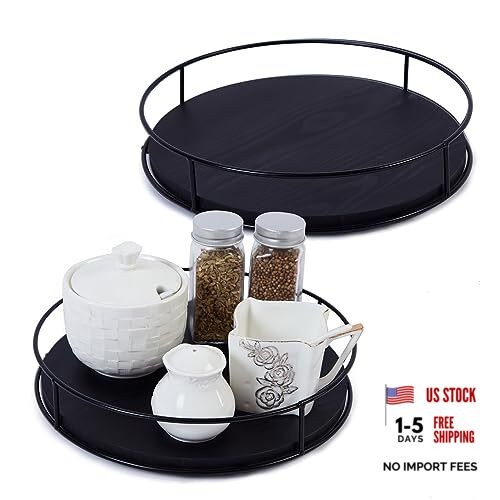 [ 2 Pack ] Black Wood Lazy Susan Organizers with Steel 9" & 10" Blcak Wood