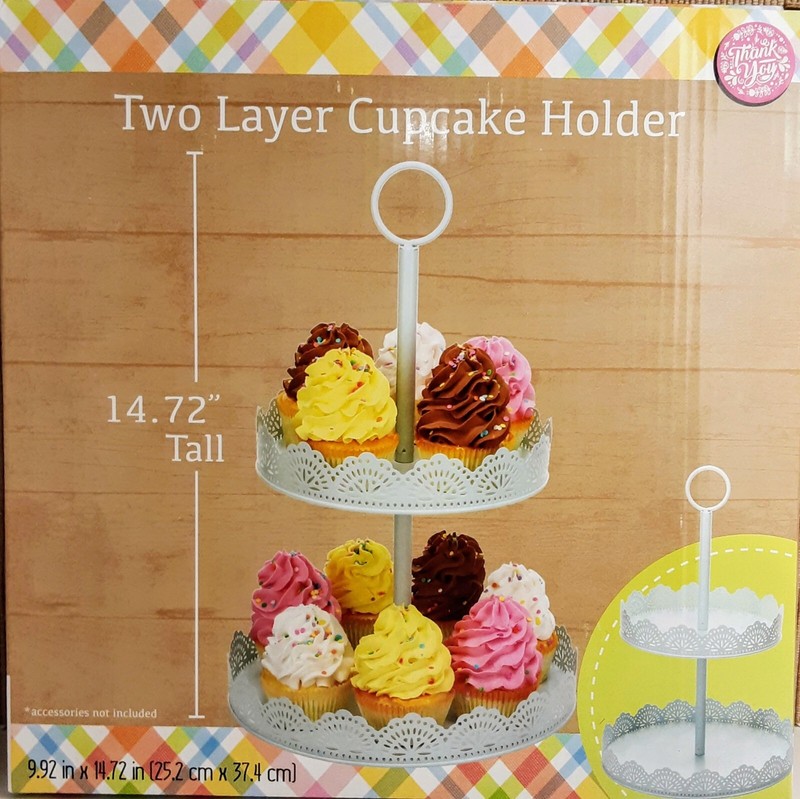 Two Layer Cupcake Stand Holder “Yellow” 9.92″x14.72″ With Decorative Trim