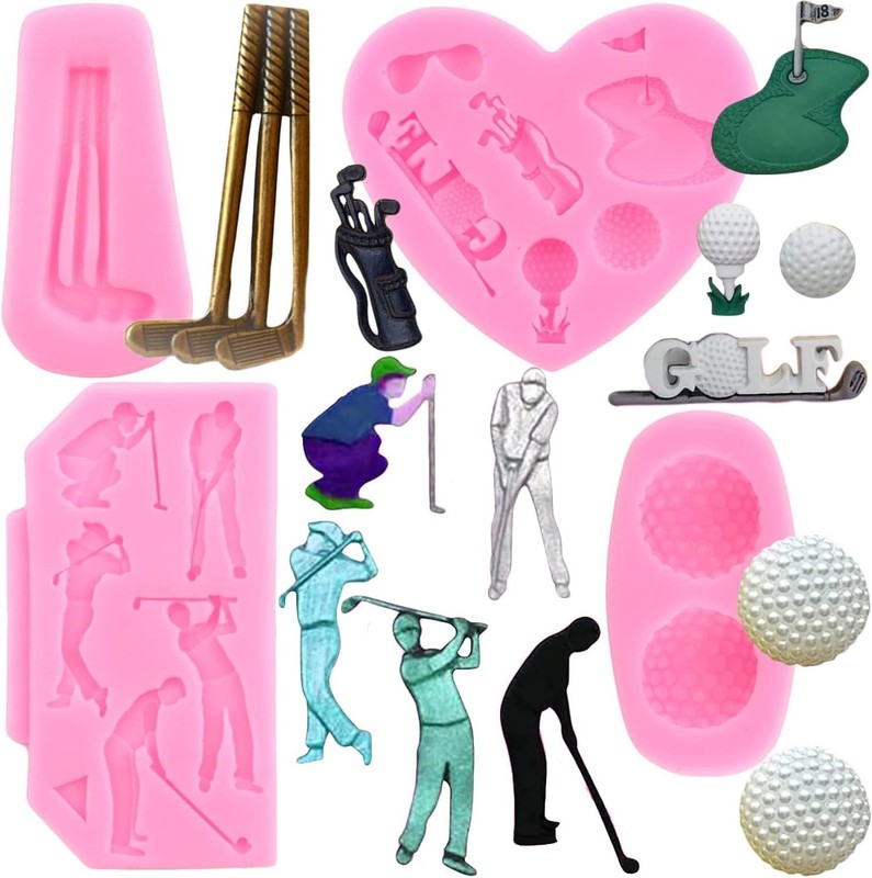 Set Of 4 Golf Silicone Molds Golf Balls Fondant Mold Golfs Club Mold For Cake